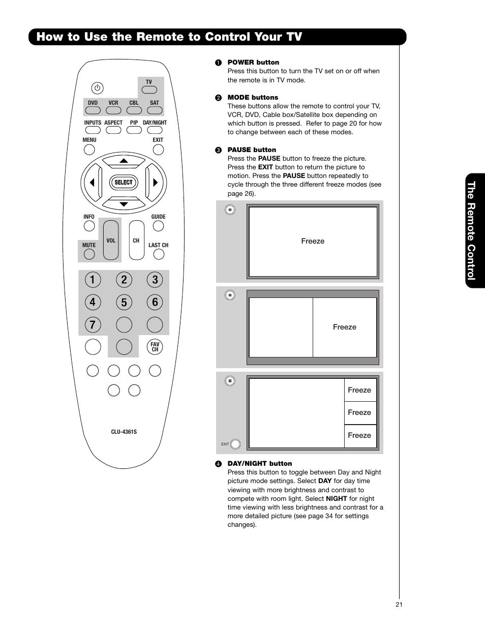 How to use the remote to control your tv, The remote contr ol | Hitachi 50C20 User Manual | Page 21 / 72