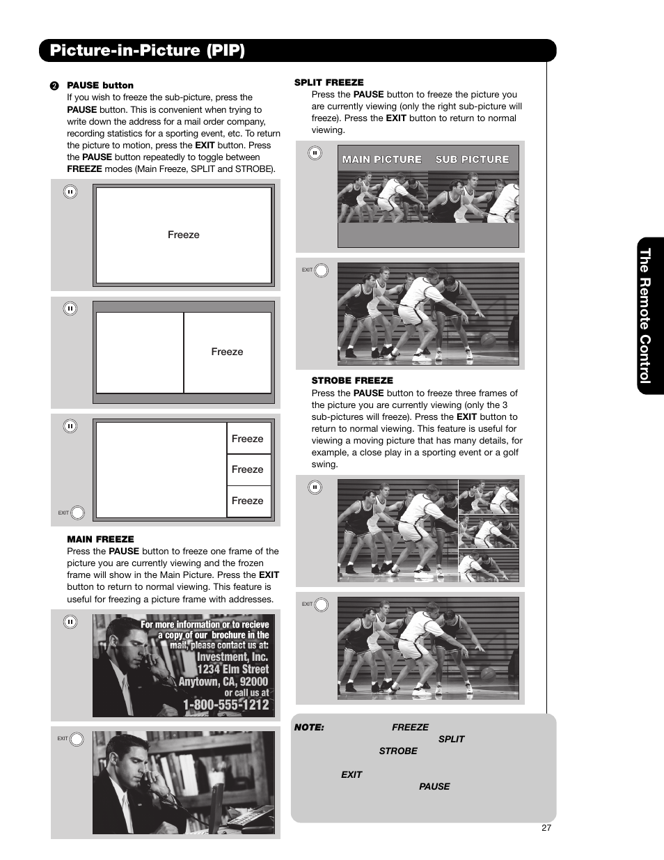 Picture-in-picture (pip), The remote contr ol | Hitachi 50C20 User Manual | Page 27 / 72