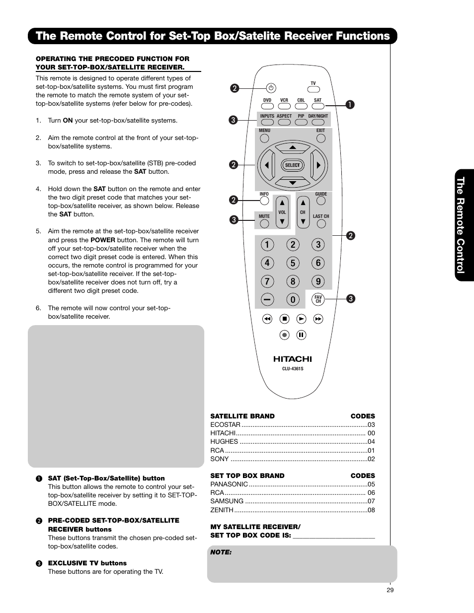 The remote contr ol | Hitachi 50C20 User Manual | Page 29 / 72