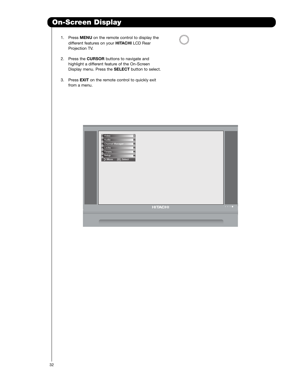 On-screen display | Hitachi 50C20 User Manual | Page 32 / 72