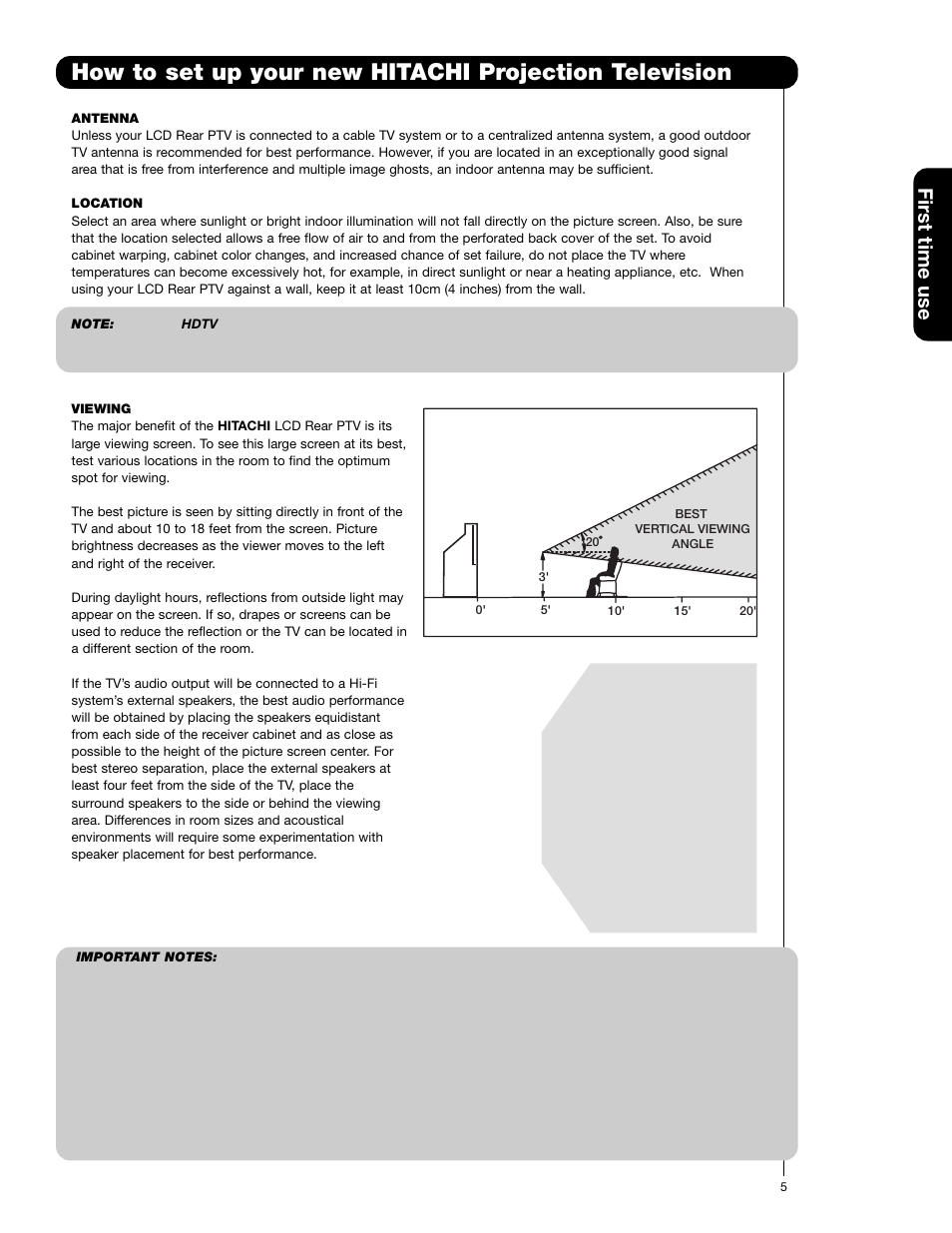 First time use | Hitachi 50C20 User Manual | Page 5 / 72