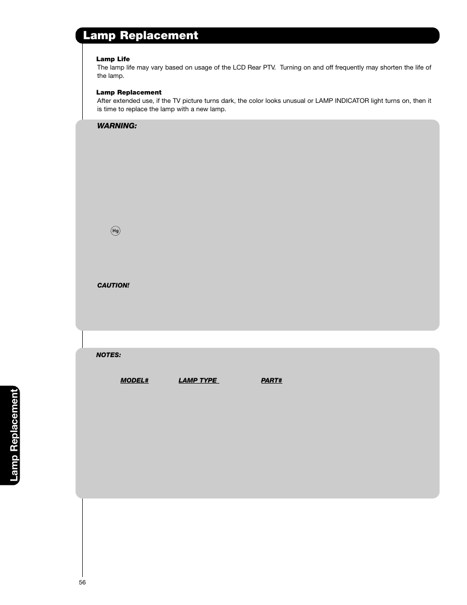 Lamp replacement | Hitachi 50C20 User Manual | Page 56 / 72