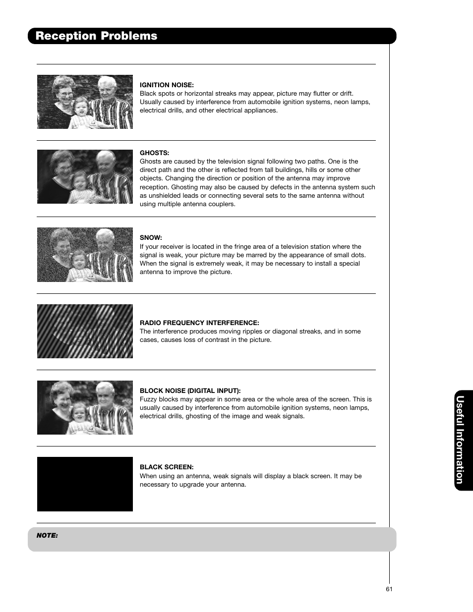 Reception problems, Useful information | Hitachi 50C20 User Manual | Page 61 / 72