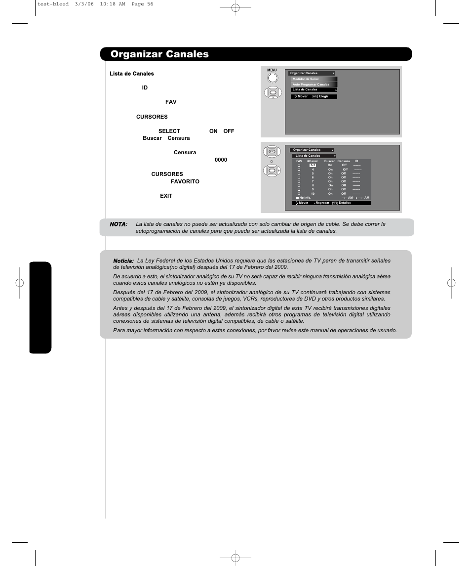 Organizar canales | Hitachi P42H401 User Manual | Page 104 / 144