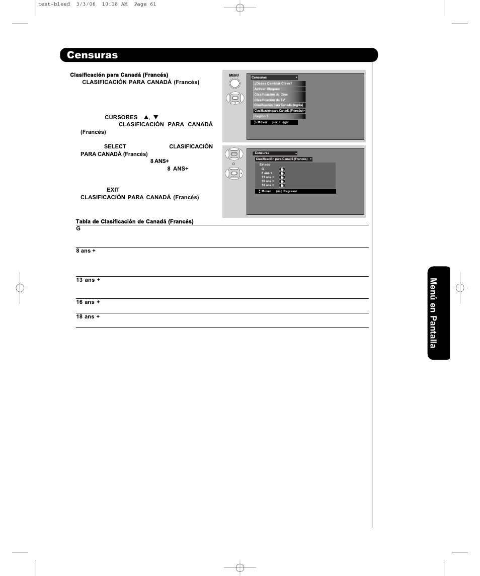 Censuras | Hitachi P42H401 User Manual | Page 109 / 144