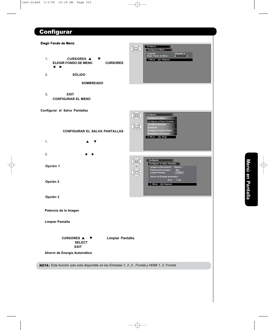 Configurar, Menú en pantalla | Hitachi P42H401 User Manual | Page 115 / 144
