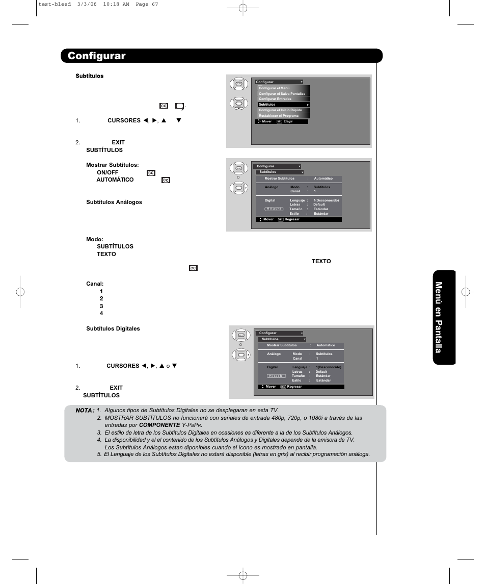 Configurar | Hitachi P42H401 User Manual | Page 117 / 144