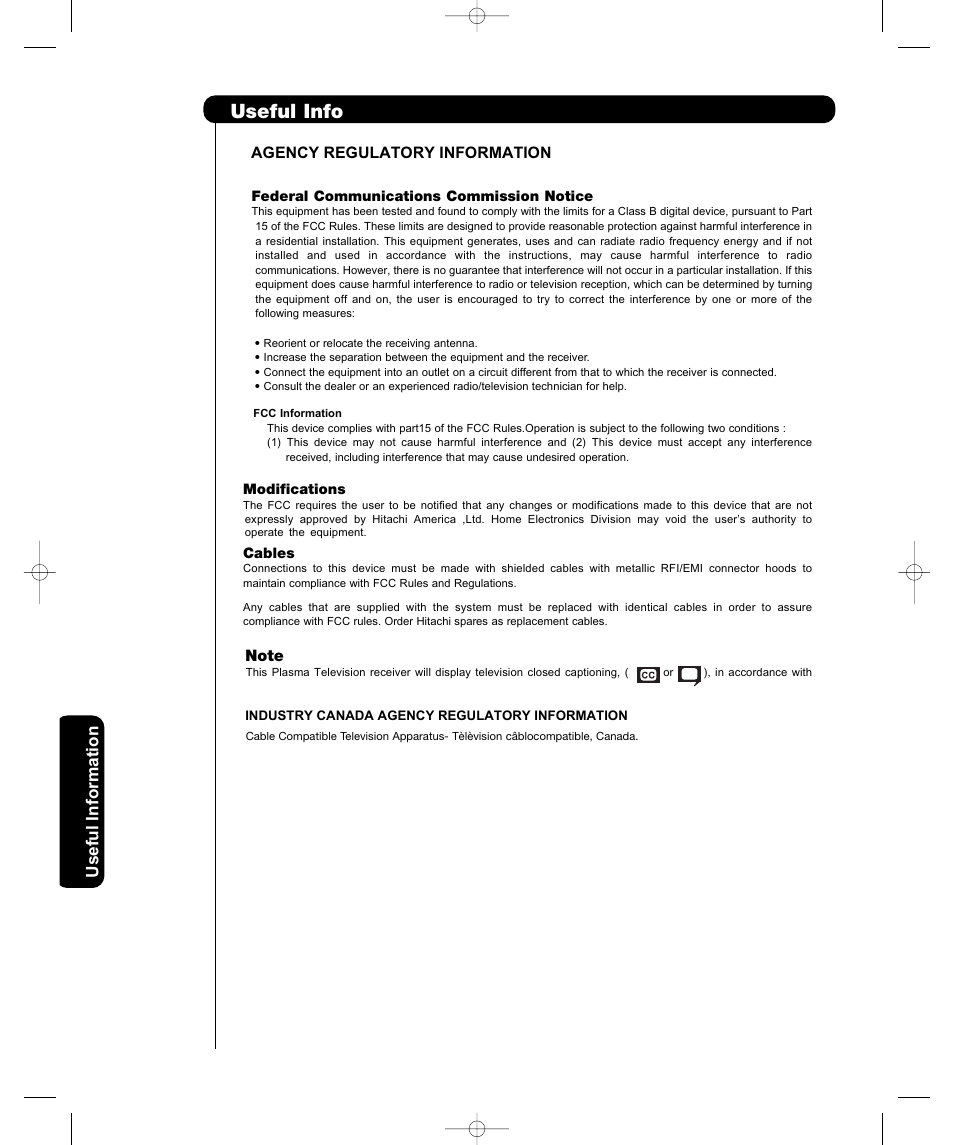 Useful info, Useful information | Hitachi P42H401 User Manual | Page 58 / 144