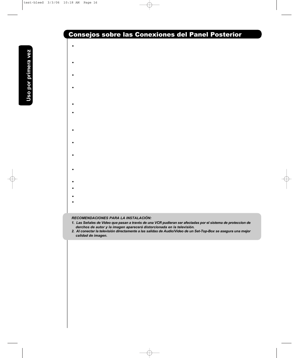 Consejos sobre las conexiones del panel posterior, Uso por primera vez | Hitachi P42H401 User Manual | Page 82 / 144