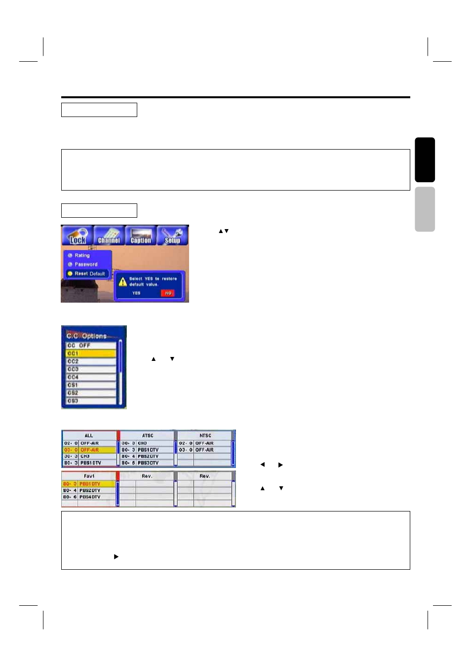 Setting up your dtv, Care of your hitachi plasma display, Closed caption | Favorite channel list | Hitachi 42HDF39 User Manual | Page 40 / 50
