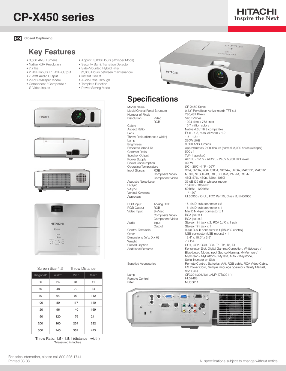 Hitachi CP-X450 User Manual | 1 page