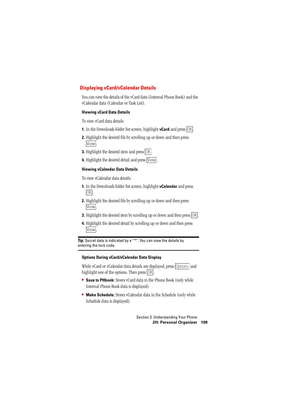 Displaying vcard/vcalendar details | Hitachi SH-P300 User Manual | Page 118 / 455