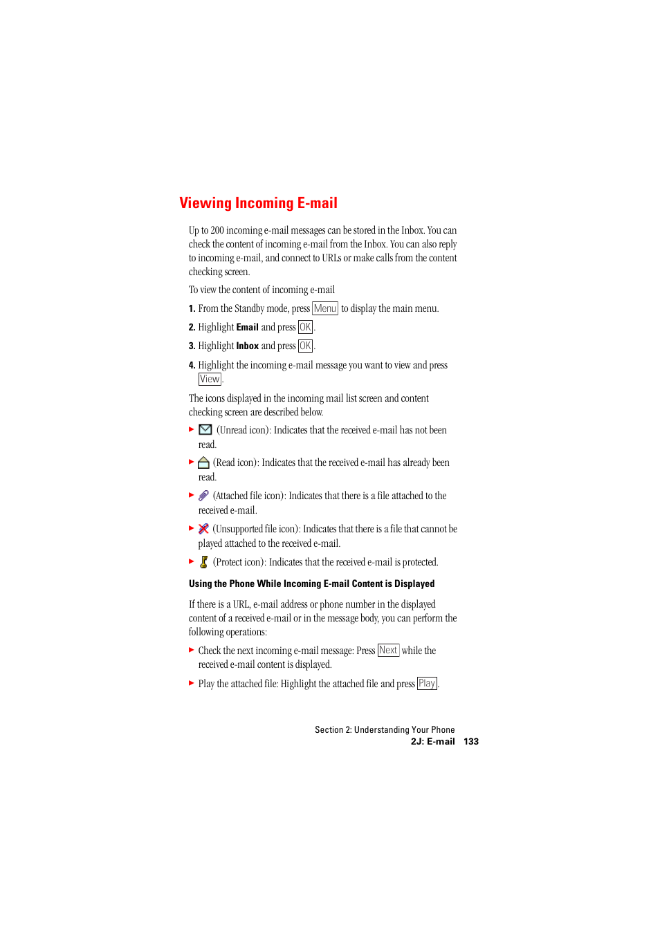 Viewing incoming email, Viewing incoming e-mail | Hitachi SH-P300 User Manual | Page 142 / 455