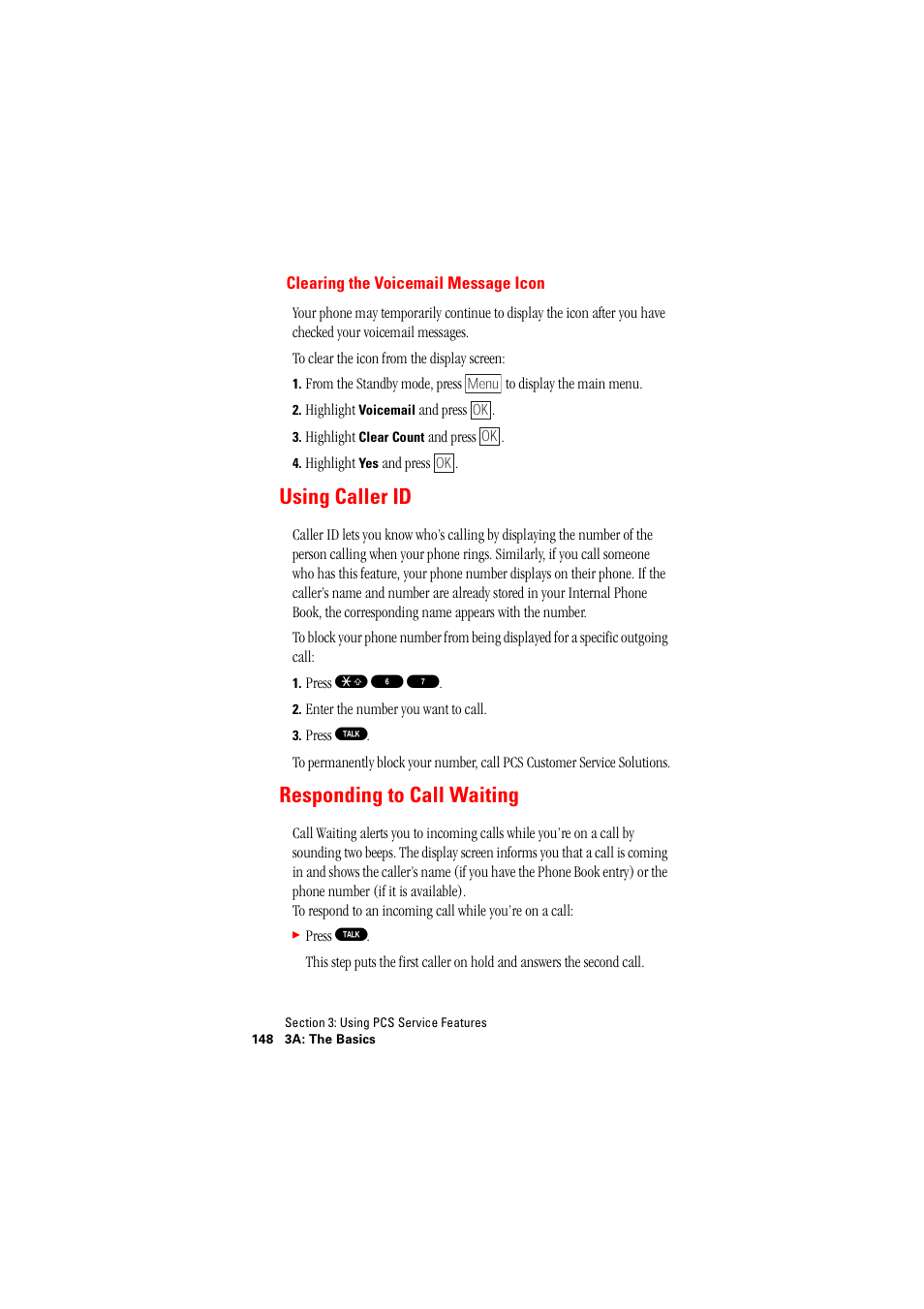 Using caller id, Responding to call waiting, Clearing the voicemail message icon | Using caller id responding to call waiting | Hitachi SH-P300 User Manual | Page 157 / 455