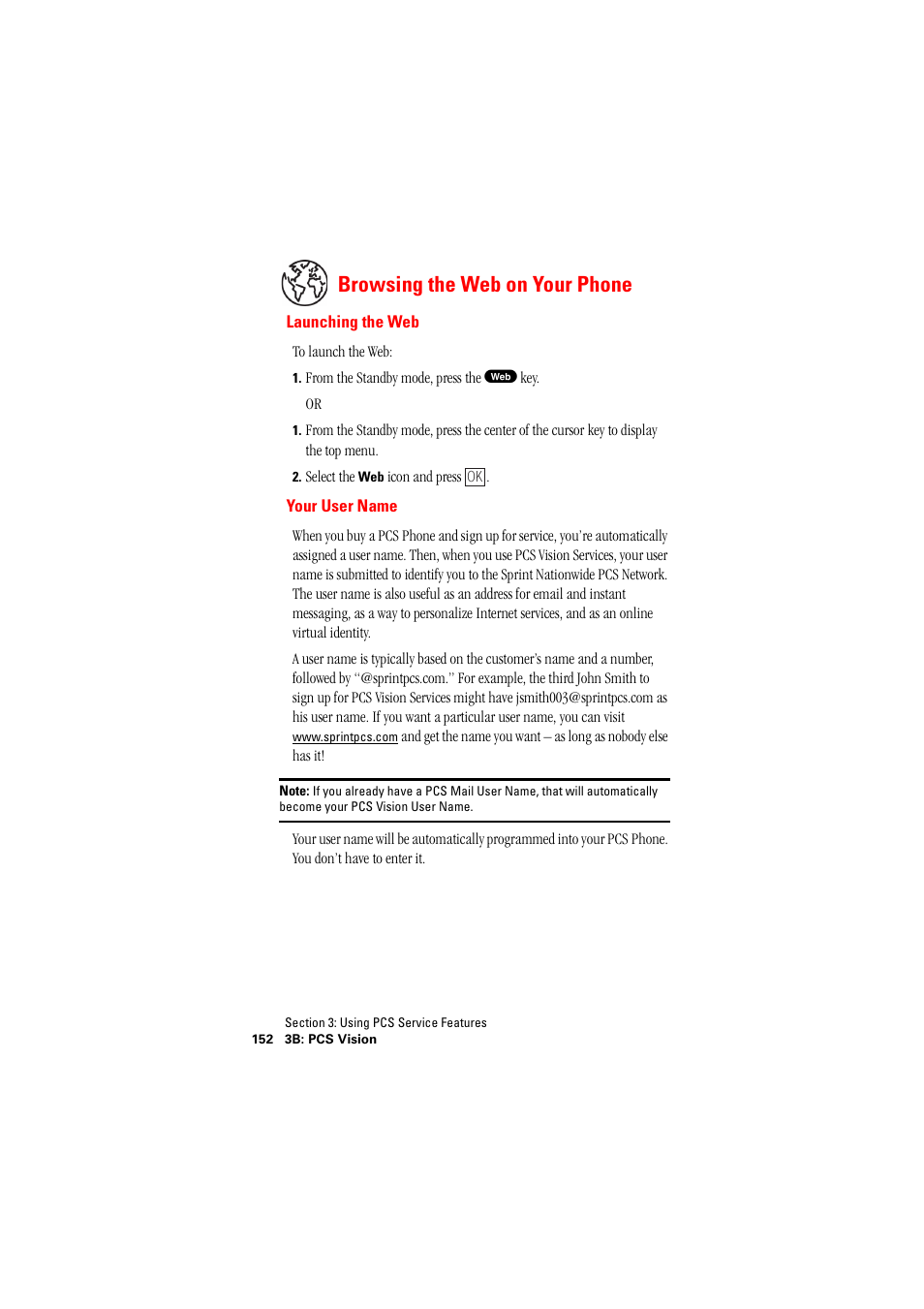 Browsing the web on your phone, Launching the web your user name | Hitachi SH-P300 User Manual | Page 161 / 455