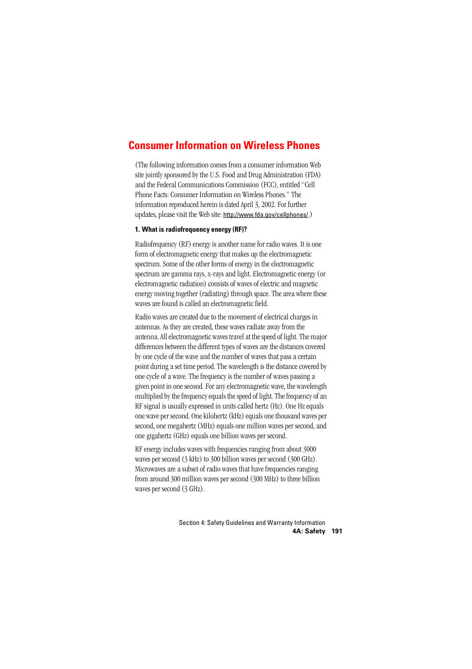 Consumer information on wireless phones | Hitachi SH-P300 User Manual | Page 200 / 455
