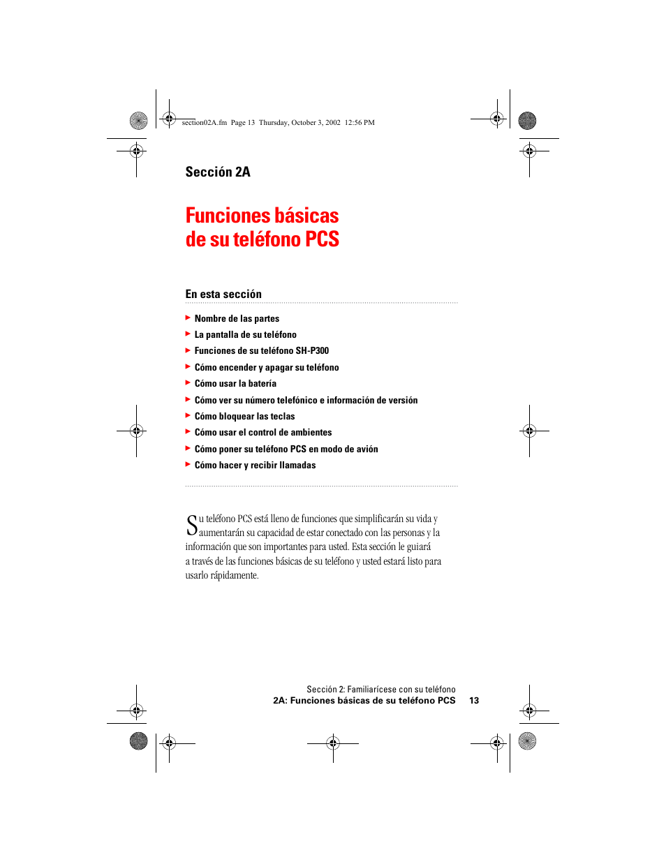 Funciones básicas de su teléfono pcs, Sección 2a, En esta sección | Hitachi SH-P300 User Manual | Page 248 / 455