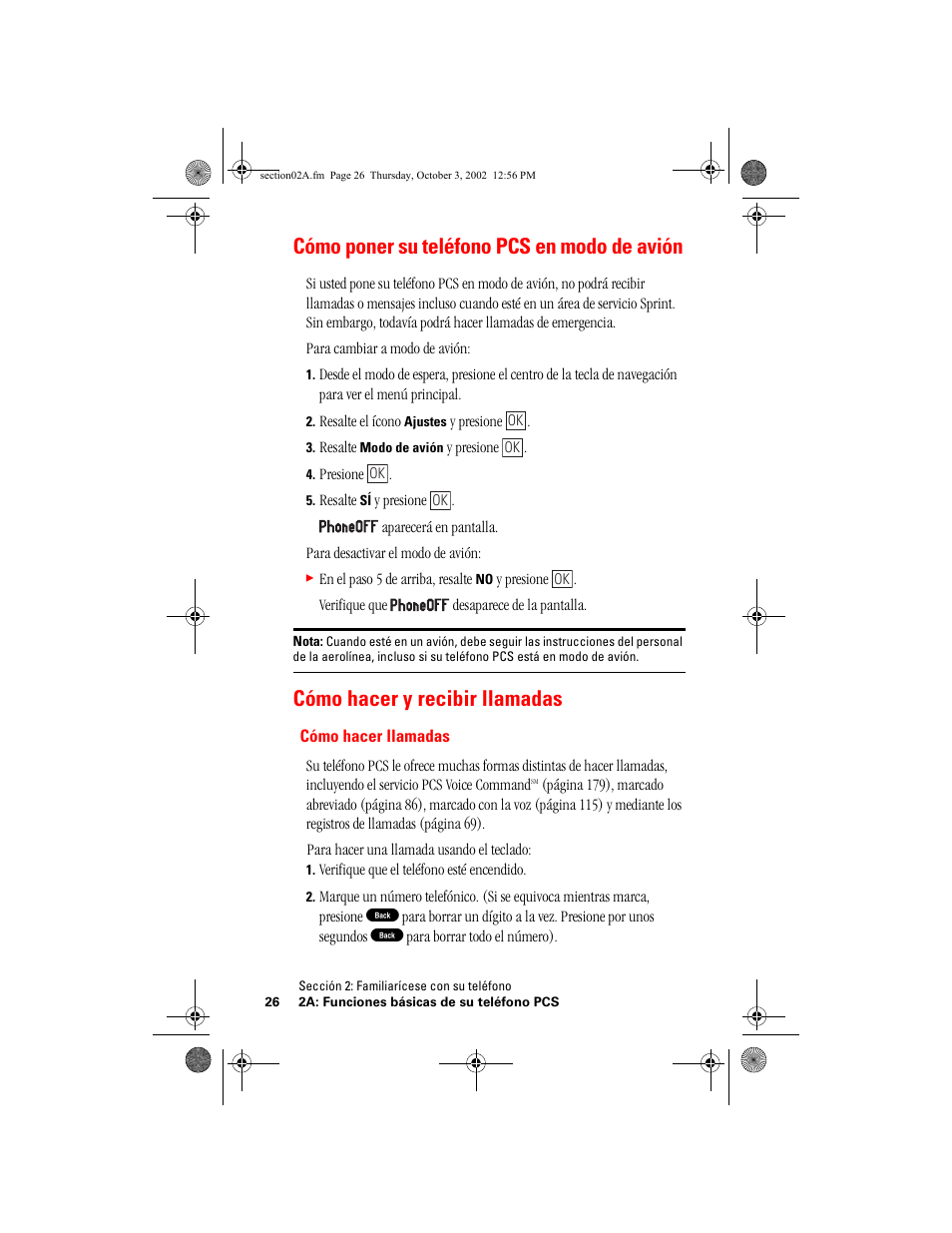 Cómo poner su teléfono pcs en modo de avión, Cómo hacer y recibir llamadas | Hitachi SH-P300 User Manual | Page 261 / 455
