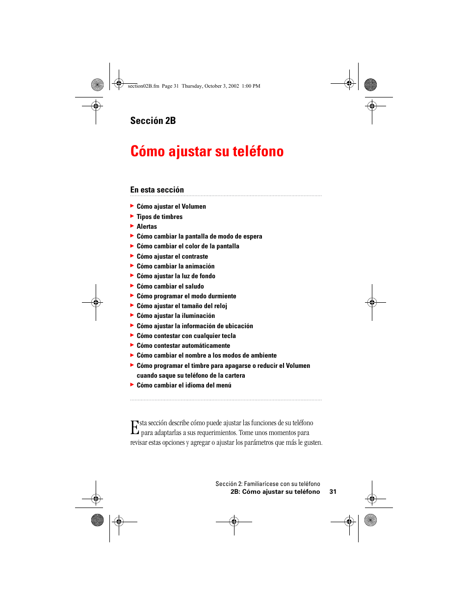 Cómo ajustar su teléfono, Sección 2b, En esta sección | Hitachi SH-P300 User Manual | Page 266 / 455