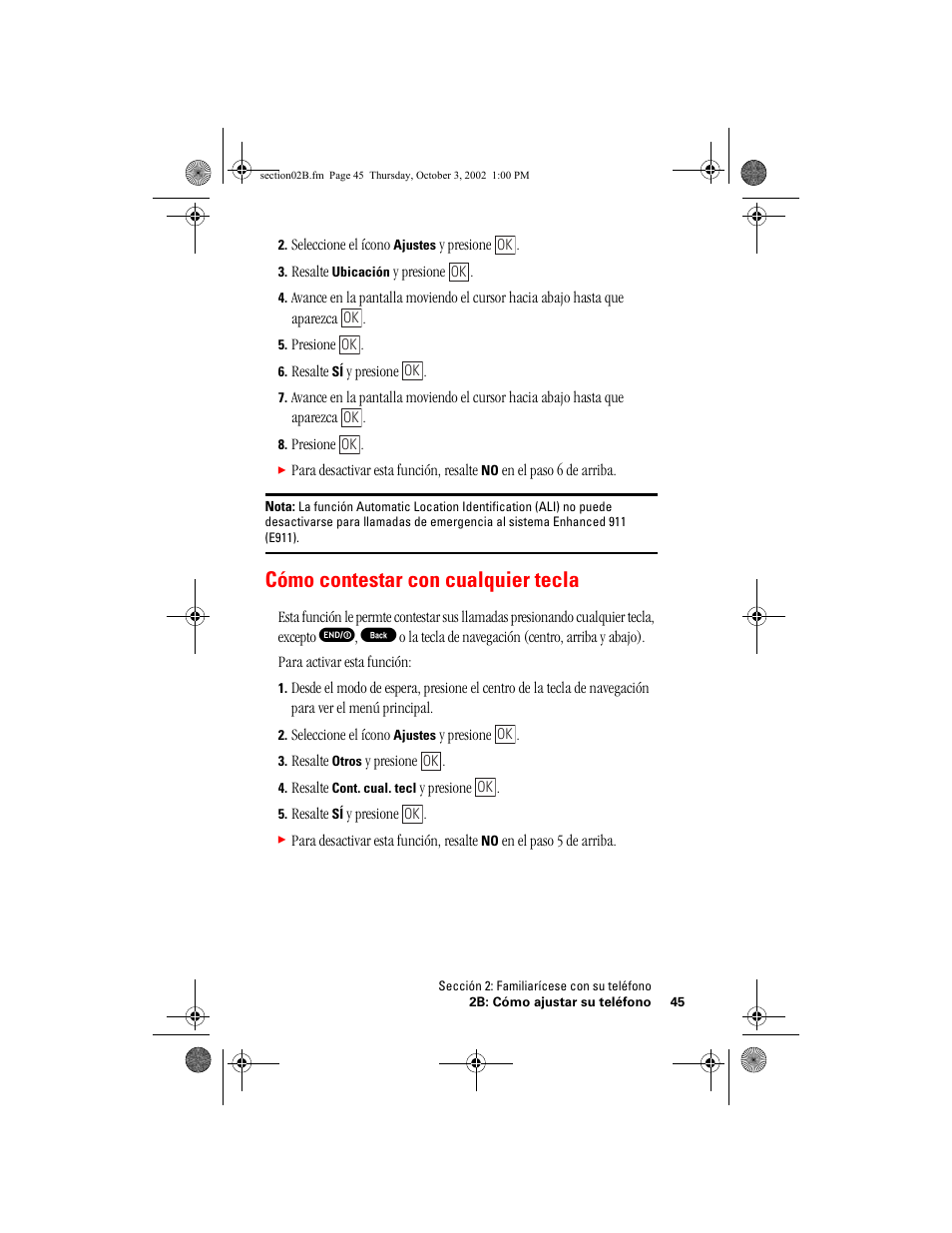 Cómo contestar con cualquier tecla | Hitachi SH-P300 User Manual | Page 280 / 455