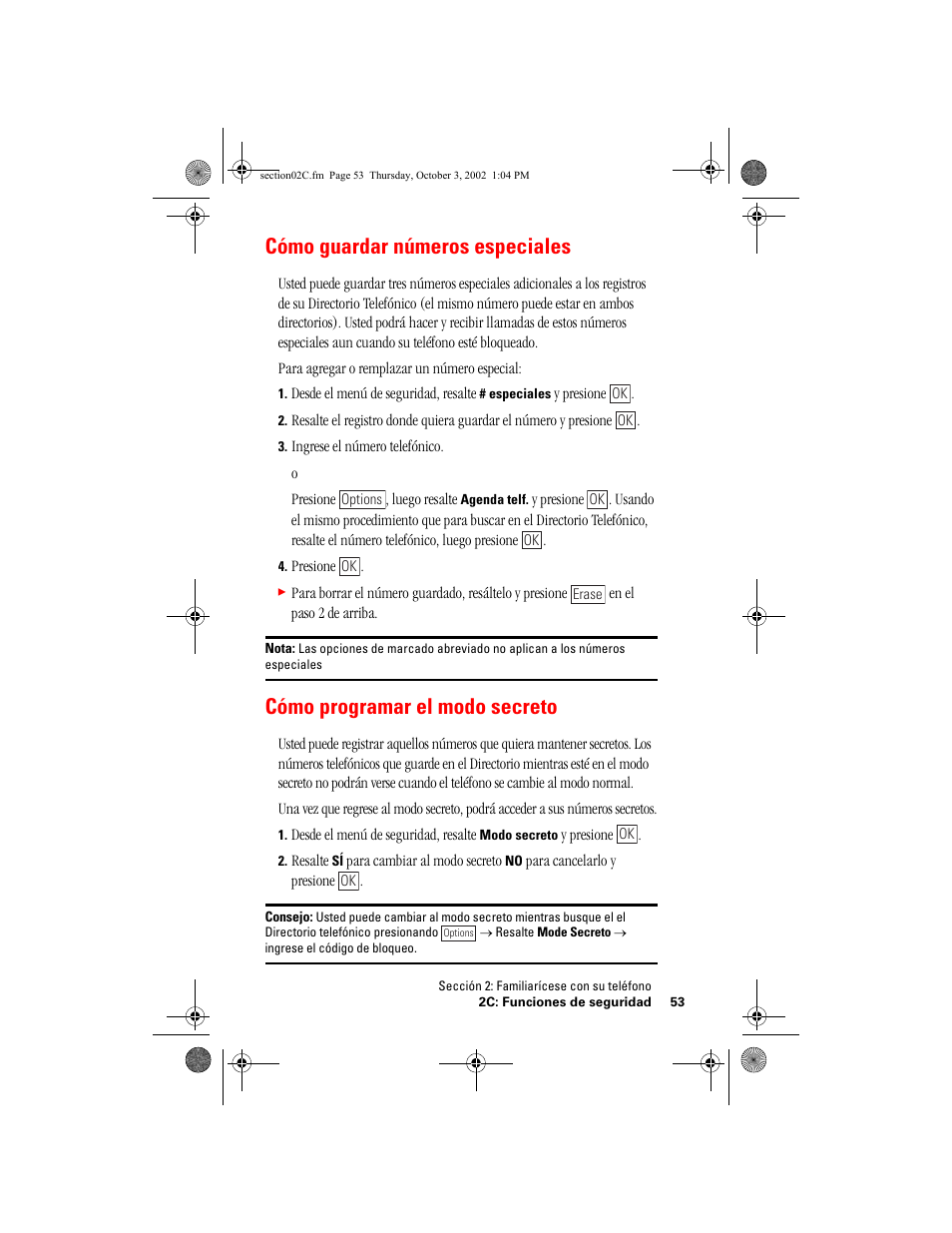 Cómo guardar números especiales, Cómo programar el modo secreto | Hitachi SH-P300 User Manual | Page 288 / 455