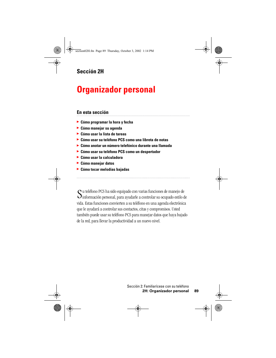 Organizador personal, Sección 2h | Hitachi SH-P300 User Manual | Page 324 / 455