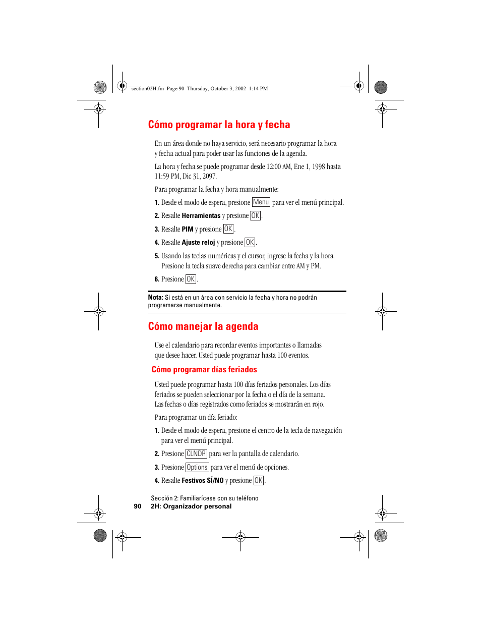 Cómo programar la hora y fecha, Cómo manejar la agenda | Hitachi SH-P300 User Manual | Page 325 / 455