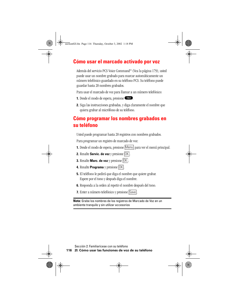 Cómo usar el marcado activado por voz, Cómo programar los nombres grabados en su teléfono | Hitachi SH-P300 User Manual | Page 351 / 455