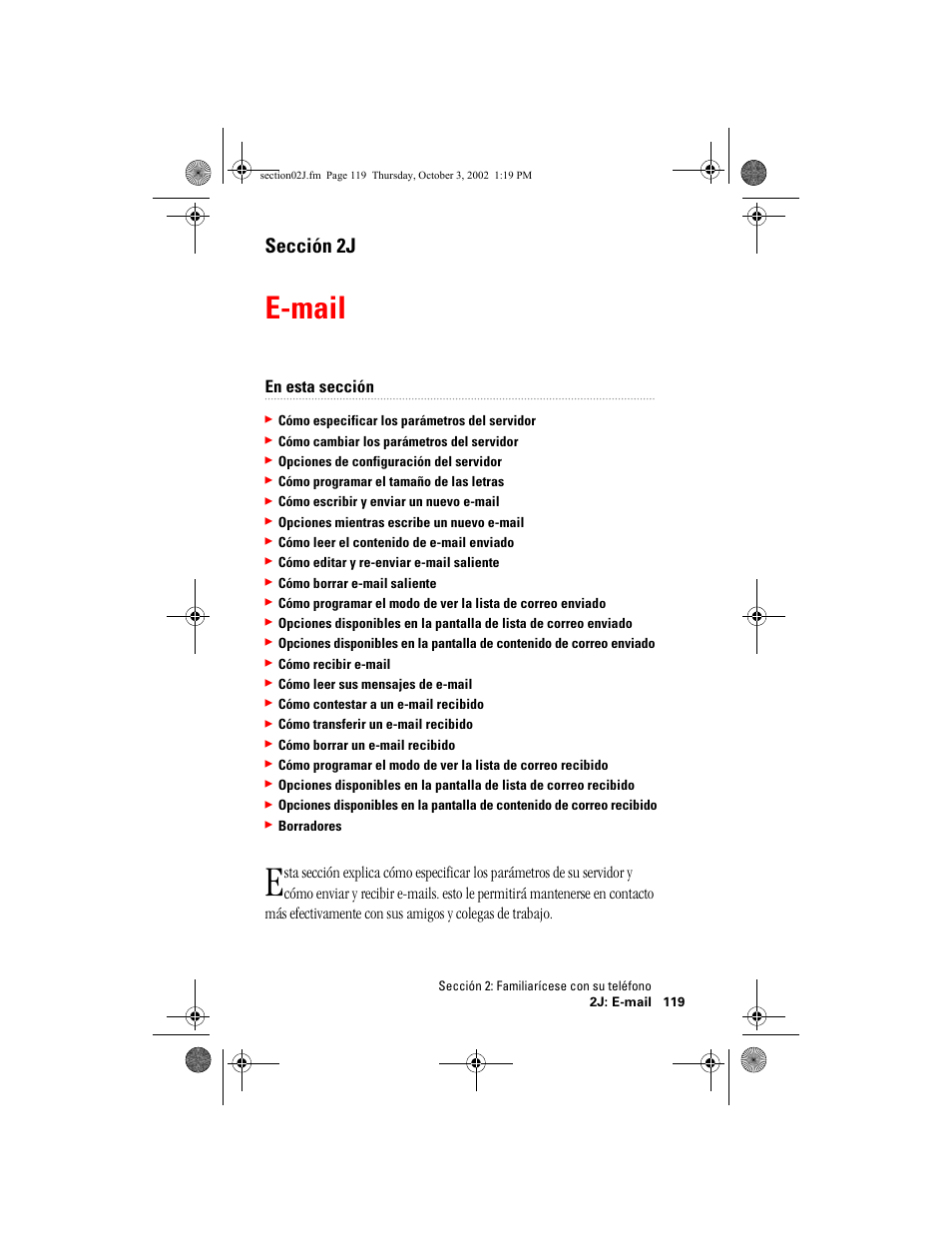Email, E-mail, Sección 2j | En esta sección | Hitachi SH-P300 User Manual | Page 354 / 455
