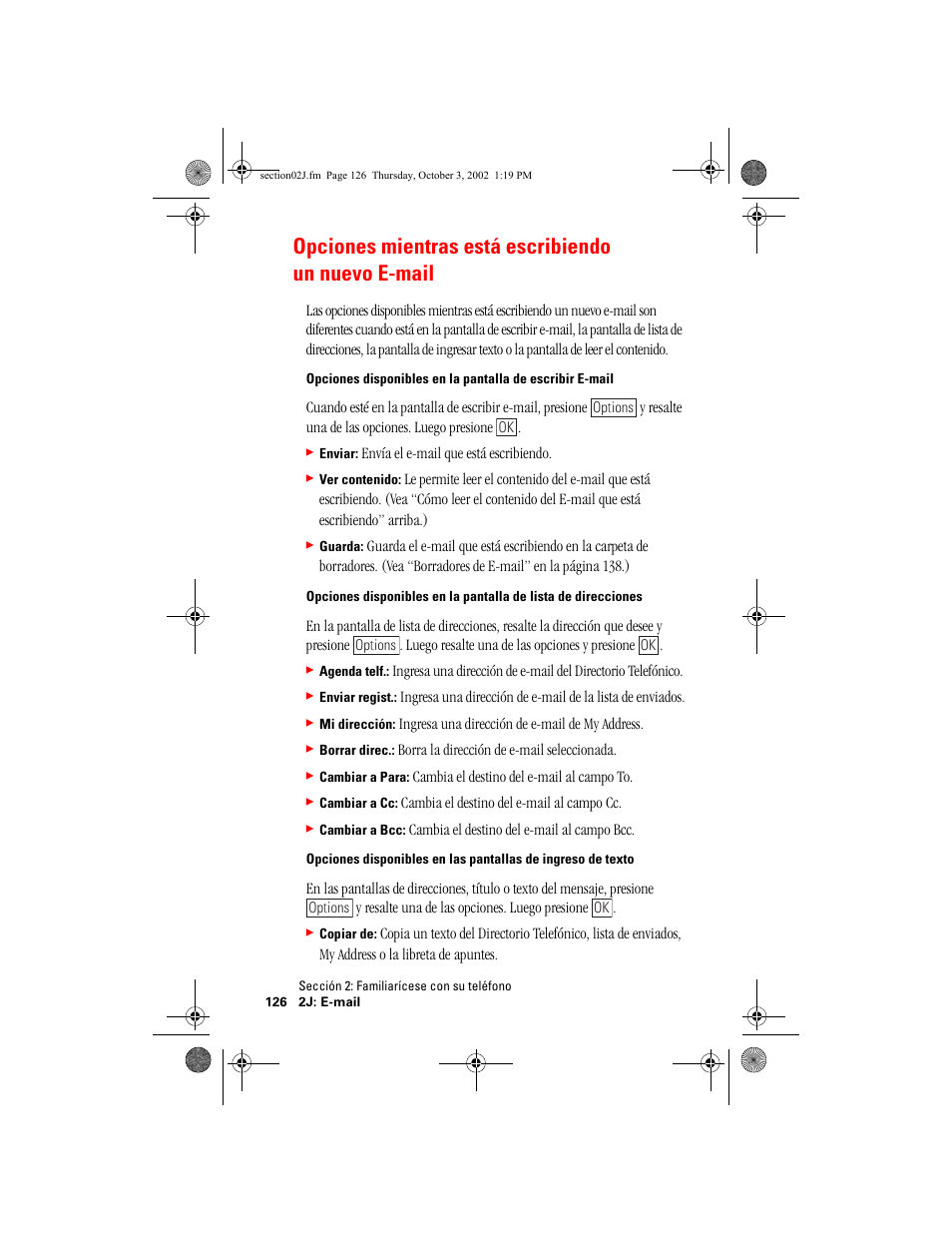 Opciones mientras está escribiendo un nuevo email, Opciones mientras está escribiendo un nuevo e-mail | Hitachi SH-P300 User Manual | Page 361 / 455