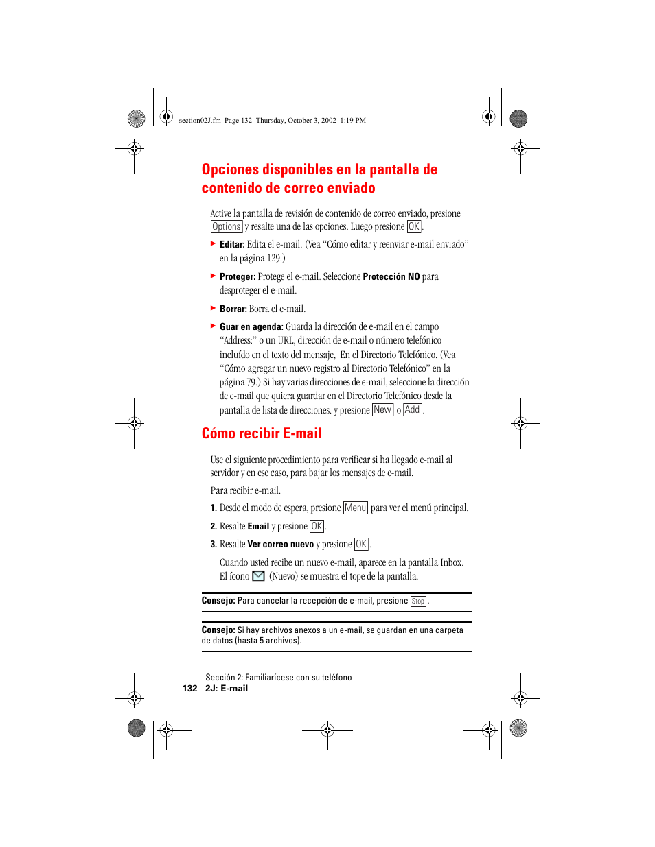 Cómo recibir email, Cómo recibir e-mail | Hitachi SH-P300 User Manual | Page 367 / 455