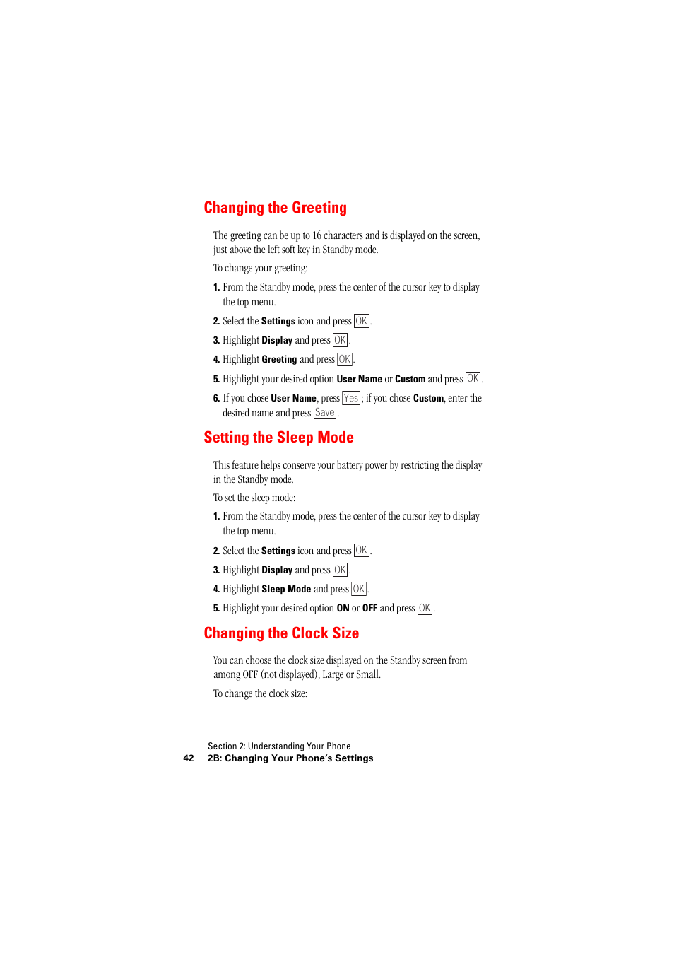 Changing the greeting, Setting the sleep mode, Changing the clock size | Hitachi SH-P300 User Manual | Page 51 / 455