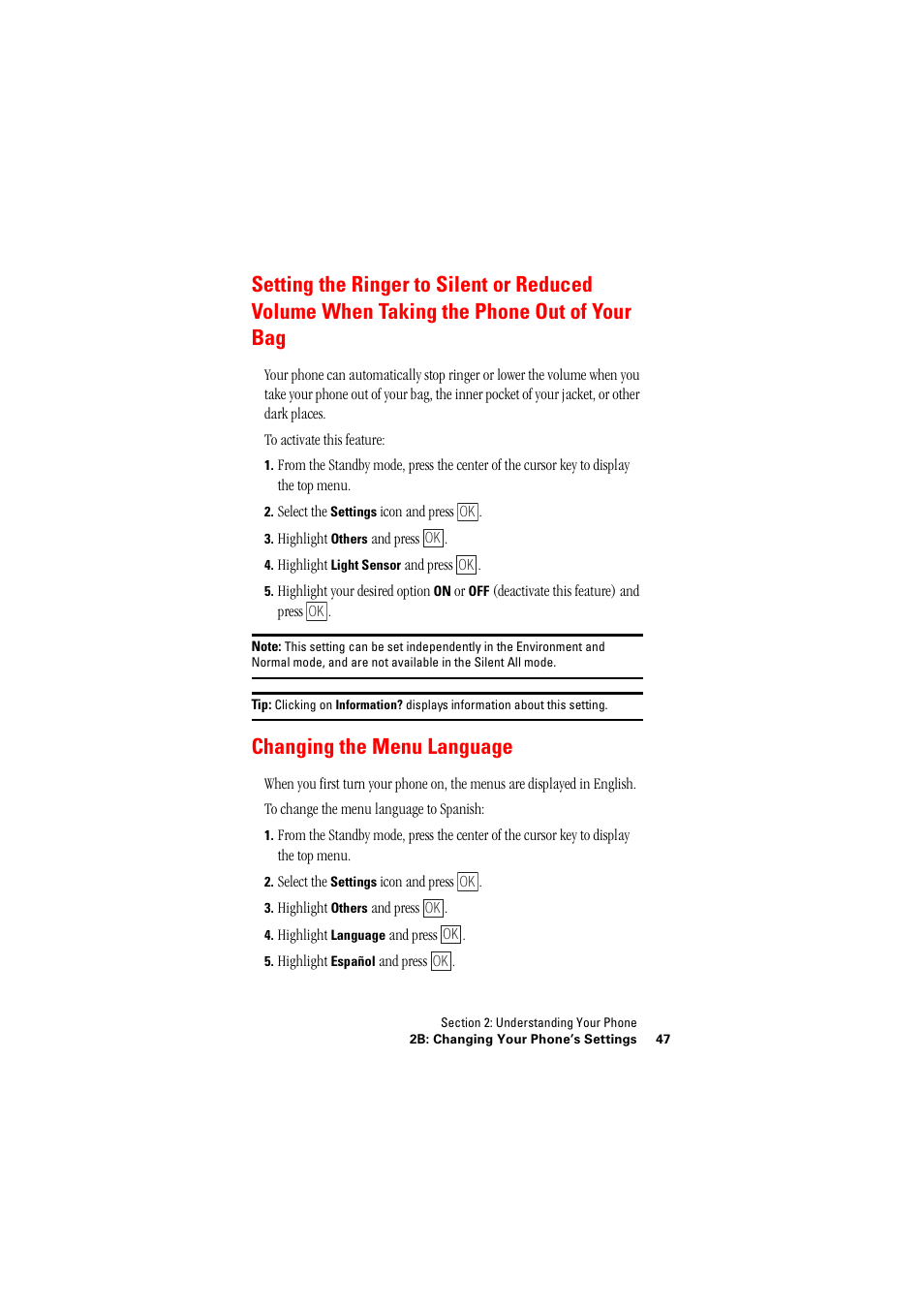 Changing the menu language, Your bag, Phone out of your bag | Hitachi SH-P300 User Manual | Page 56 / 455