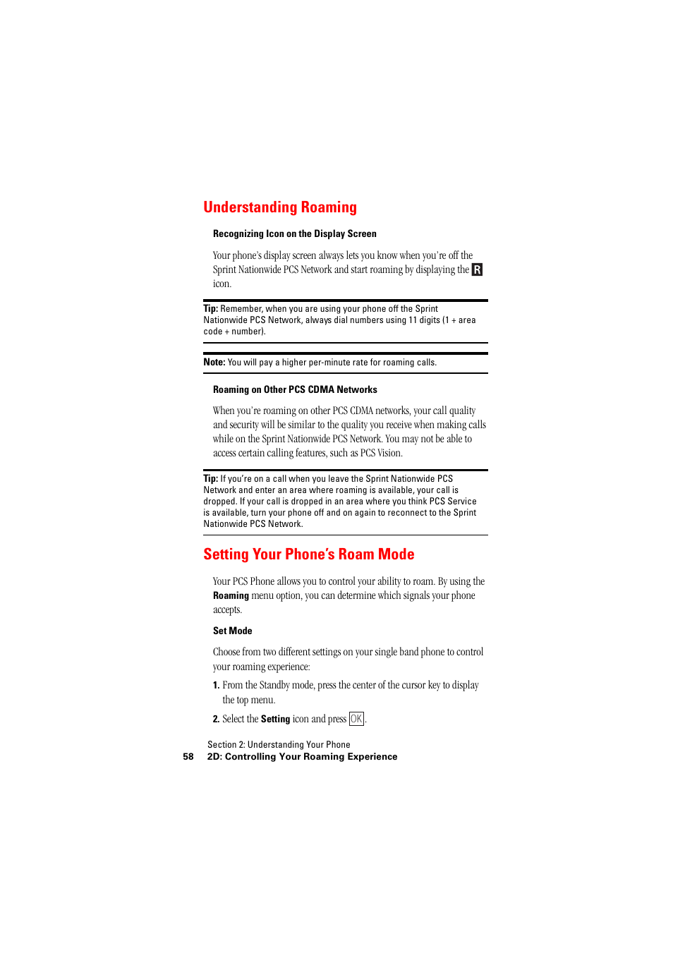 Understanding roaming, Setting your phone’s roam mode | Hitachi SH-P300 User Manual | Page 67 / 455