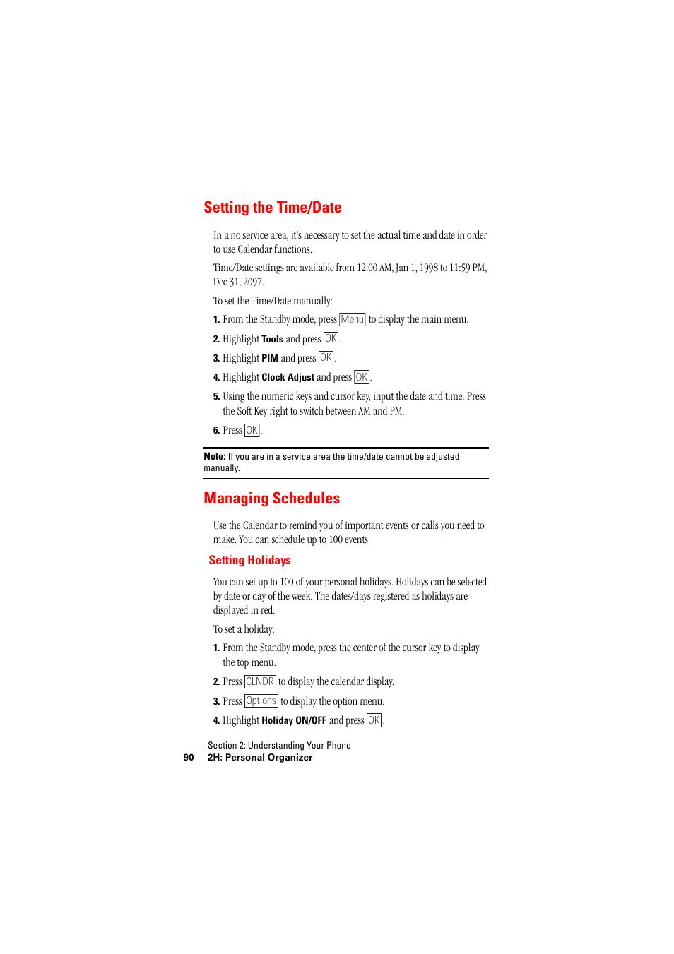 Setting the time/date, Managing schedules, Setting the time/date managing schedules | Setting holidays | Hitachi SH-P300 User Manual | Page 99 / 455