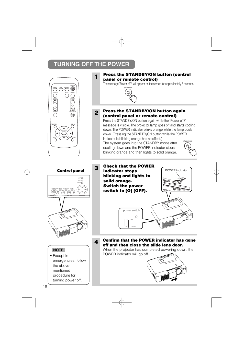 Turning off the power 2, Control panel | Hitachi CP-X275 User Manual | Page 17 / 51