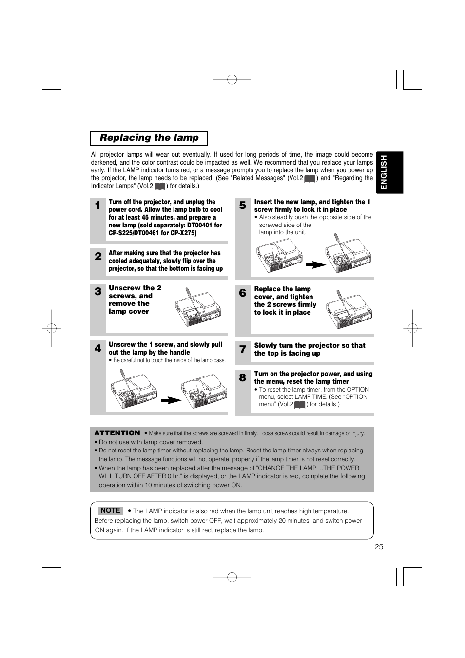 Replacing the lamp | Hitachi CP-X275 User Manual | Page 26 / 51