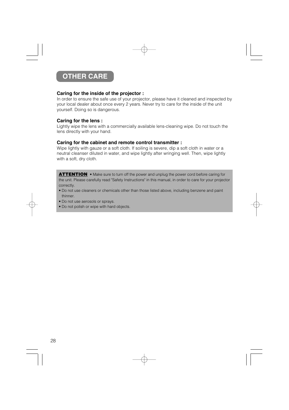 Other care | Hitachi CP-X275 User Manual | Page 29 / 51