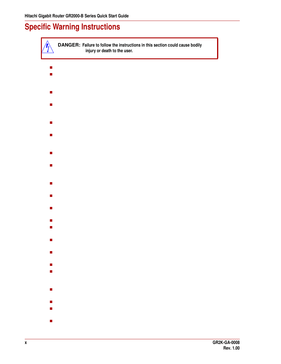 Specific warning instructions | Hitachi GR2000-B Series User Manual | Page 10 / 48