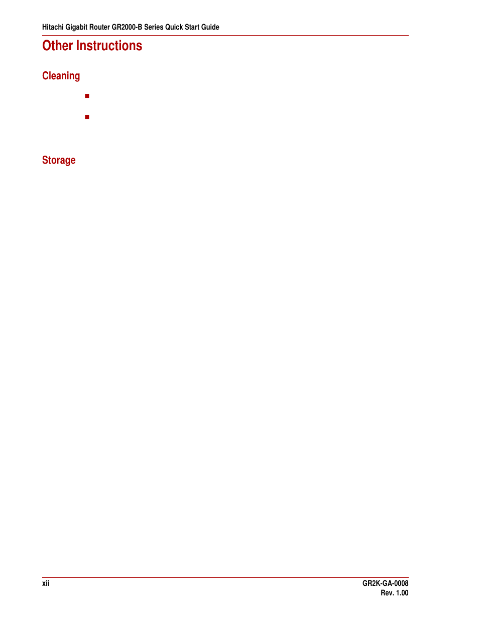 Other instructions, Cleaning, Storage | Hitachi GR2000-B Series User Manual | Page 12 / 48