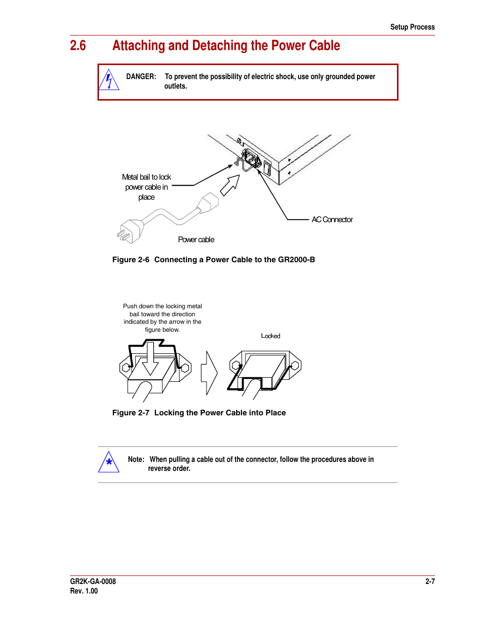 6 attaching and detaching the power cable, 6 attaching and detaching the power cable -7 | Hitachi GR2000-B Series User Manual | Page 27 / 48