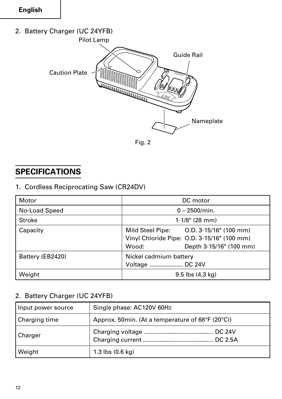 Specifications | Hitachi CR 24DV User Manual | Page 12 / 80