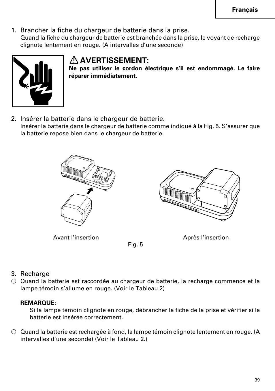 Avertissement | Hitachi CR 24DV User Manual | Page 39 / 80