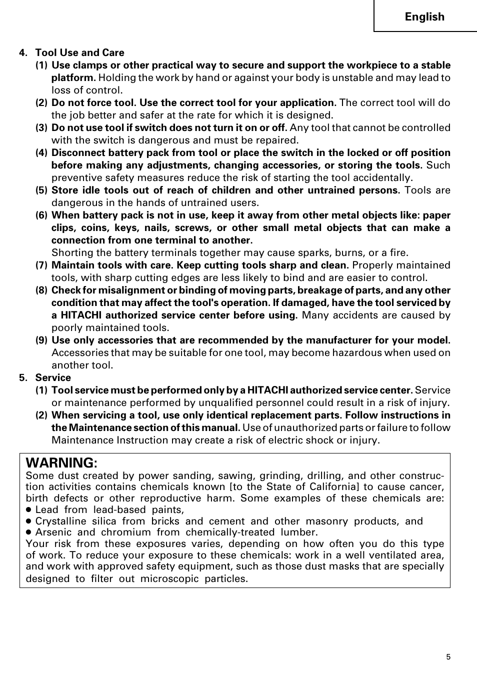 Warning | Hitachi CR 24DV User Manual | Page 5 / 80