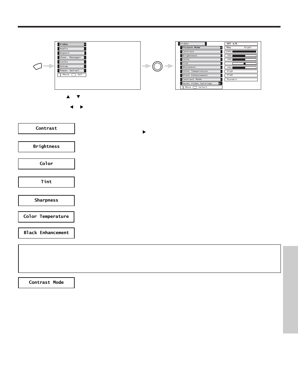 Video, On-screen displa y | Hitachi 42HDX60 User Manual | Page 45 / 88