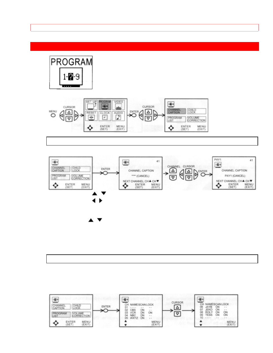 Program, Channel caption program list | Hitachi 31CX4B User Manual | Page 53 / 70