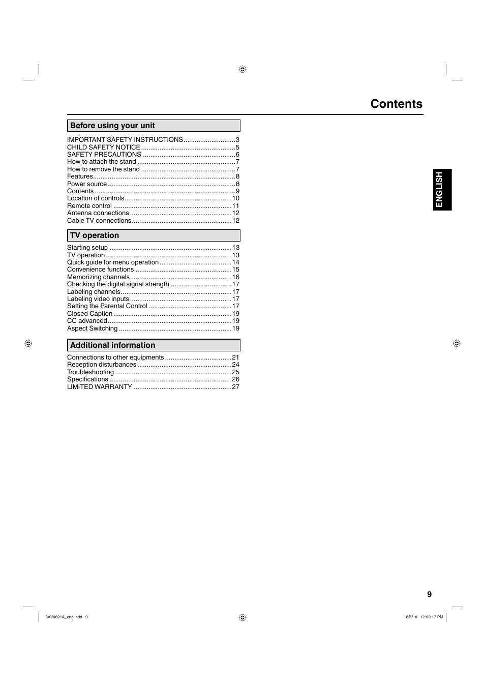 Hitachi LE22S314 User Manual | Page 9 / 56