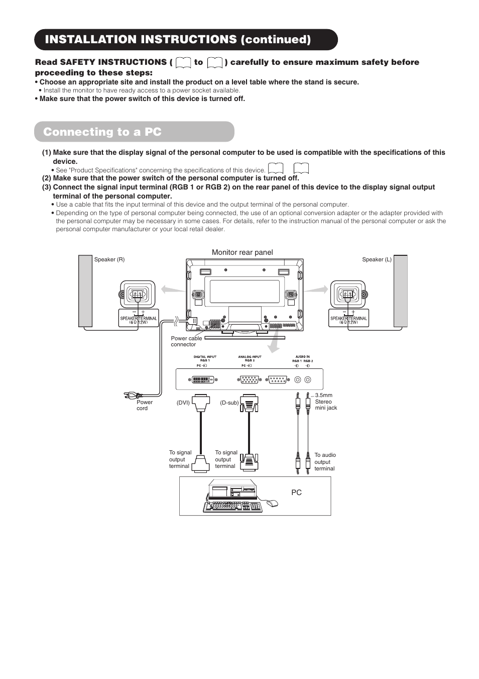Installation instructions (continued), Connecting to a pc | Hitachi CMP4211 User Manual | Page 14 / 46