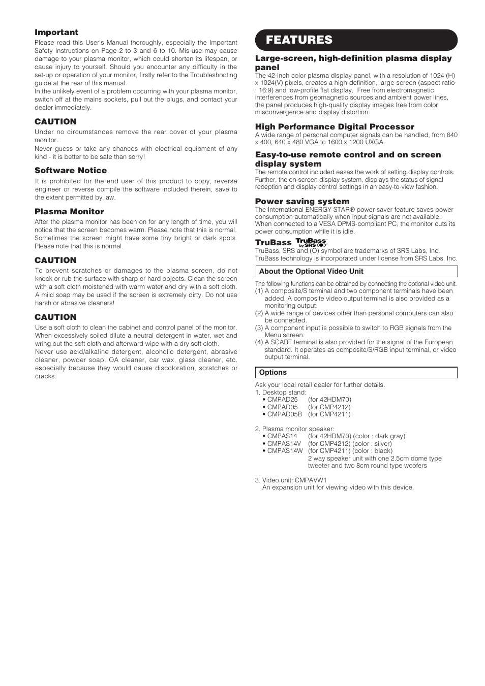 Features | Hitachi CMP4211 User Manual | Page 4 / 46