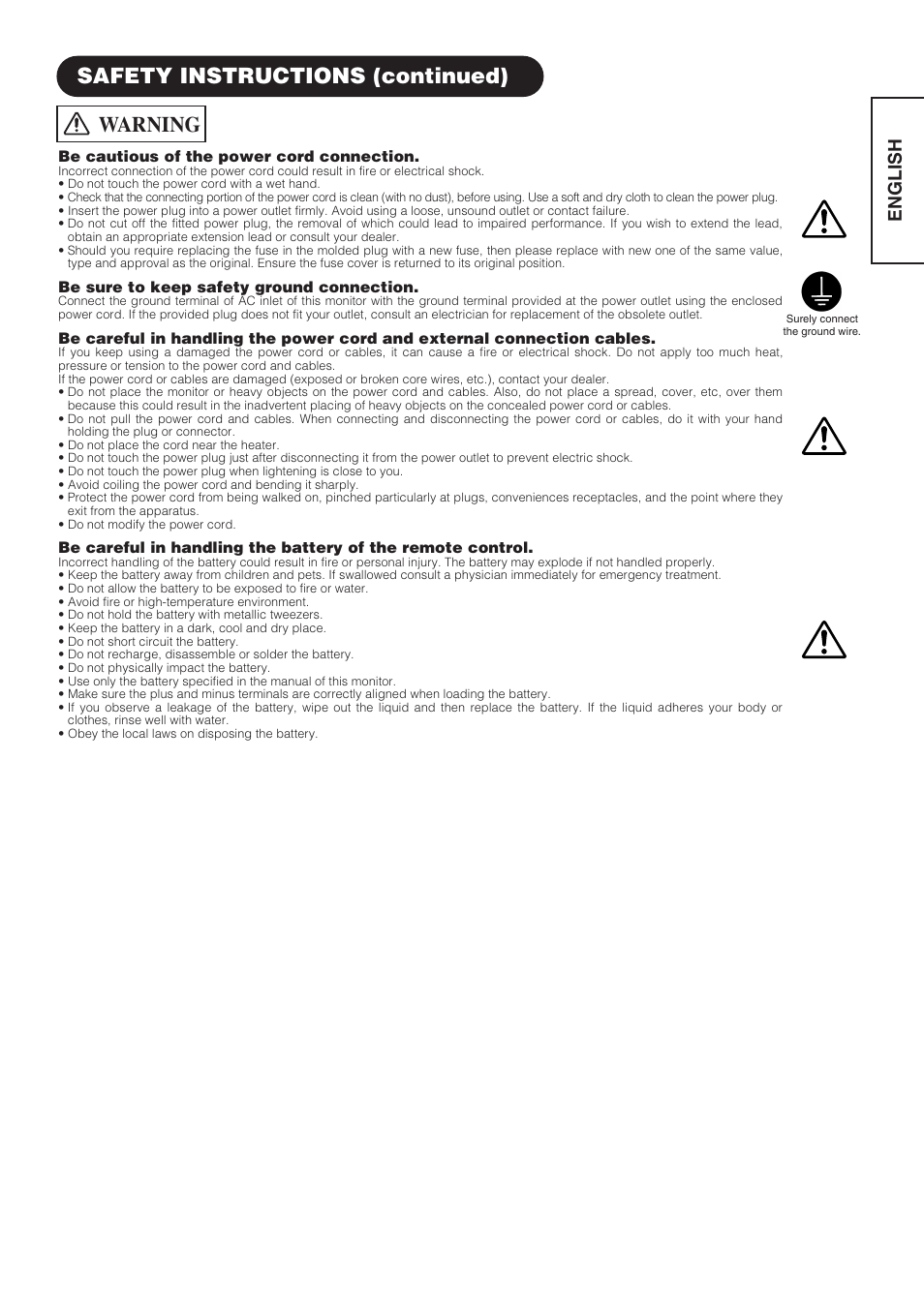 Safety instructions (continued), Warning, English | Hitachi CMP4211 User Manual | Page 7 / 46